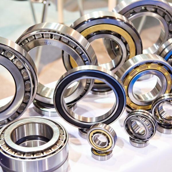 Bearings of different sizes in exhibition Assortment of industrial roller bearings.