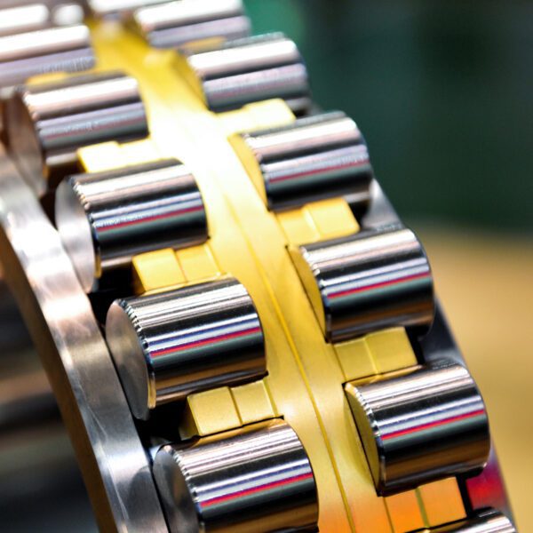 Close up of stainless steal bearing Close-up of cylindrical roller bearing.