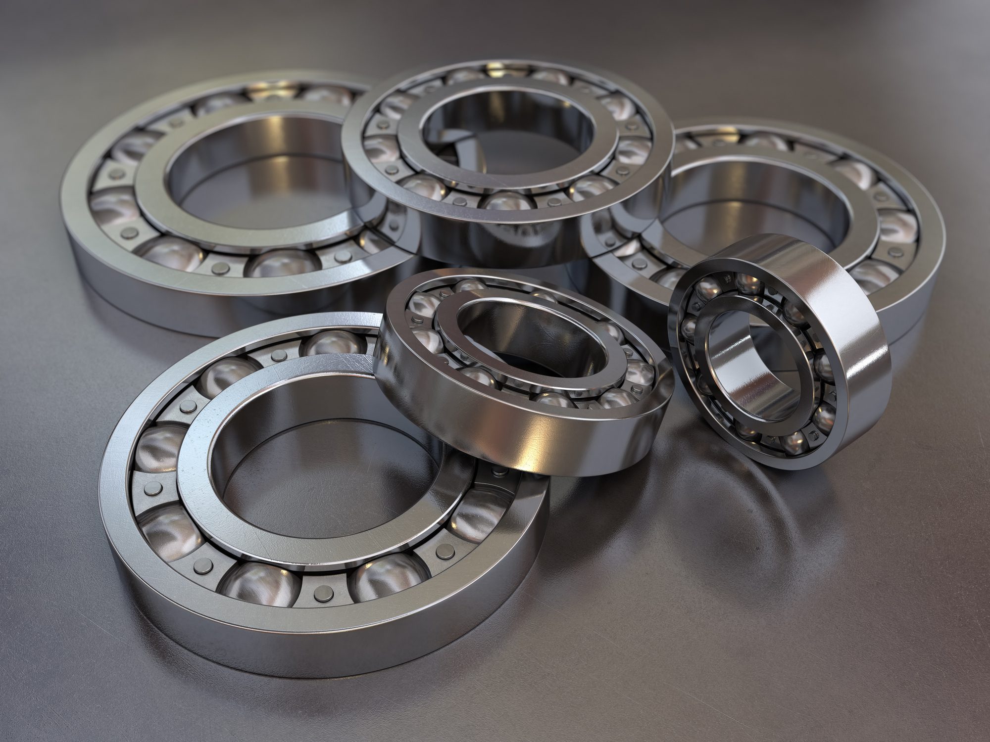 3d Render Ball Bearing Pile of metallic ball bearings.